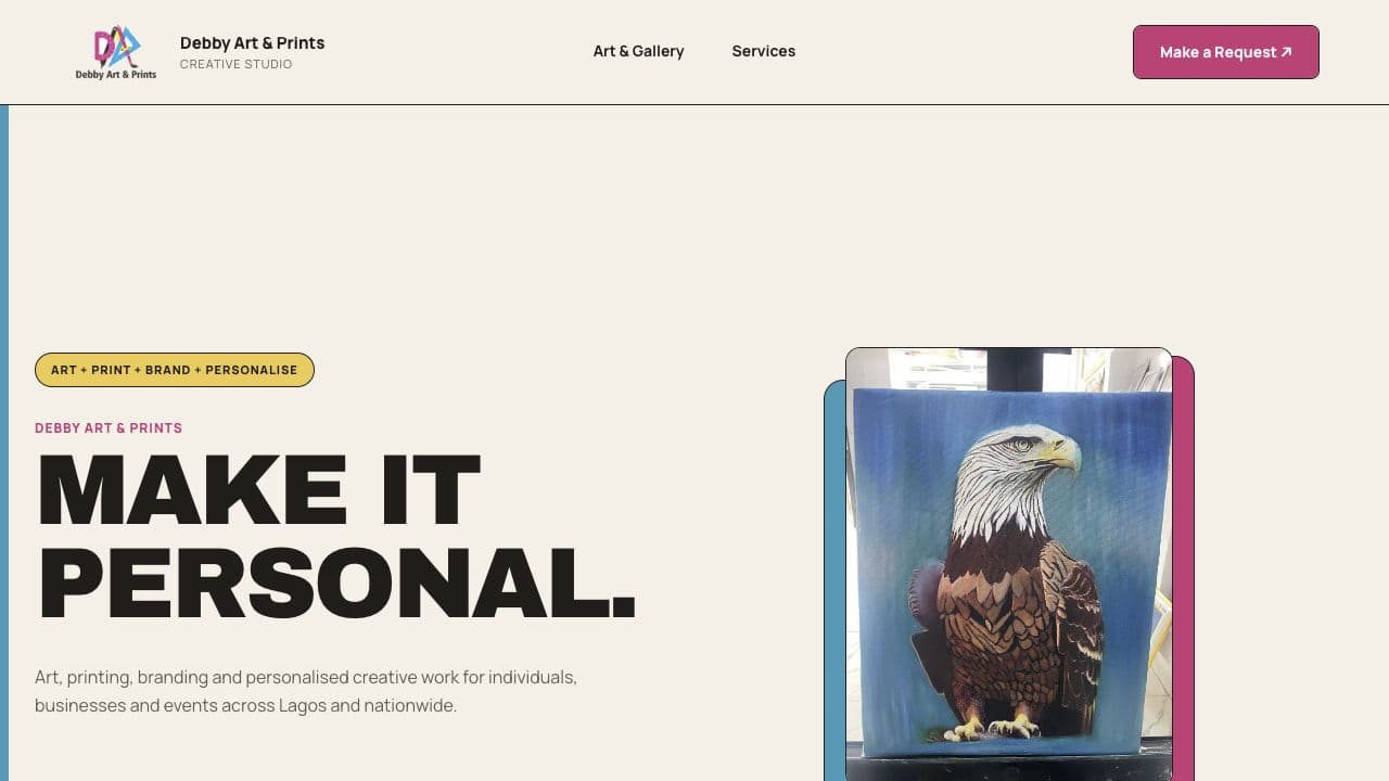 The genuine Debby Art & Prints website, with original eagle artwork