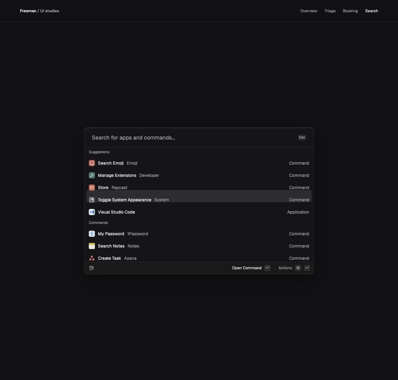 Genuine Raycast-inspired search interface study